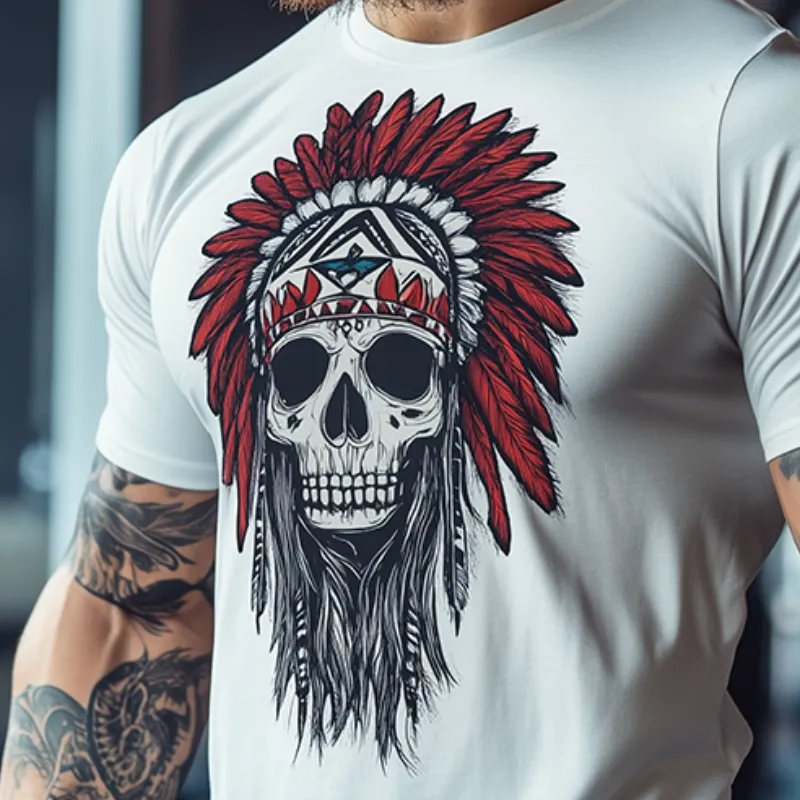 Men's Vintage Cotton Indian Skull Printed Casual Sports Round Neck Short Sleeve T-Shirt 50094979TO sold by Manly product image thumbnail 3