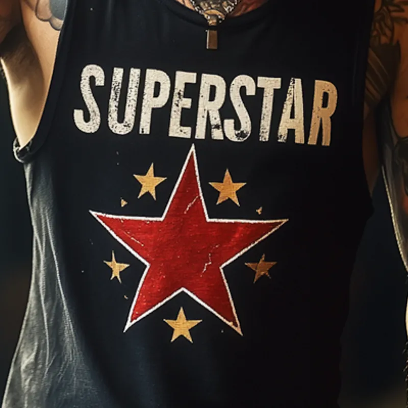 Men's Retro "SUPERSTAR" Print Casual Crew Neck Tank Top 06739045TO sold by Manly product image thumbnail 3