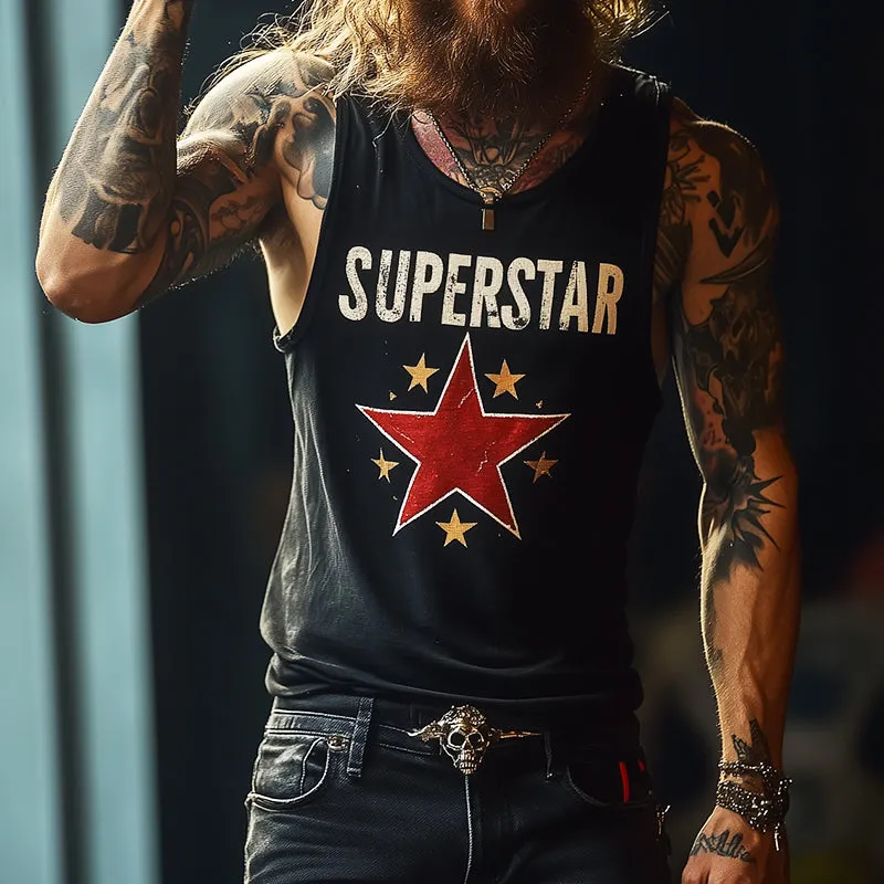 Men's Retro "SUPERSTAR" Print Casual Crew Neck Tank Top 06739045TO sold by Manly product image thumbnail 2