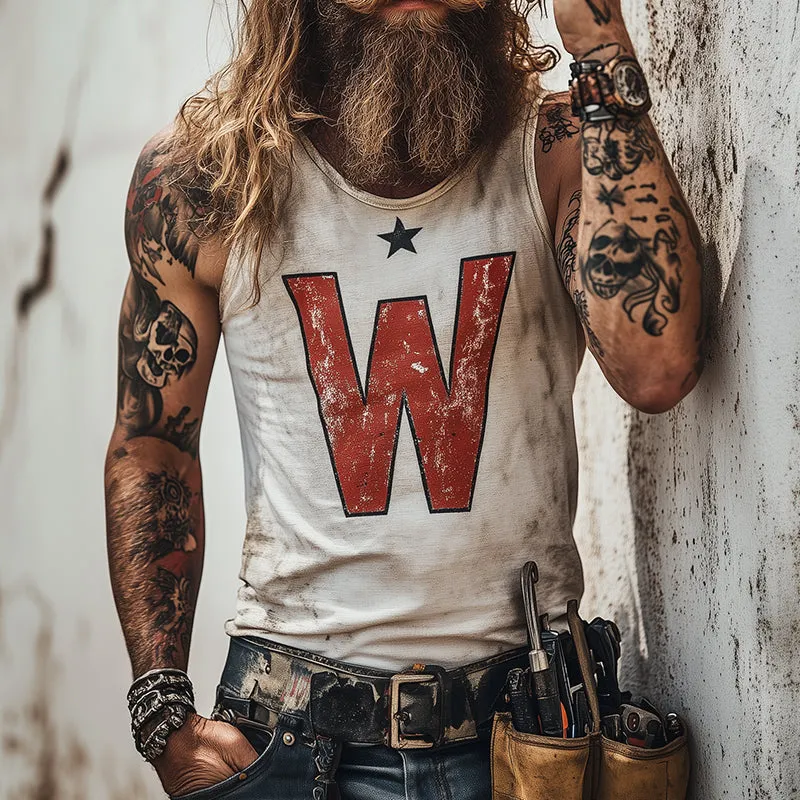 Men's Retro Rock 'WoW' Print Casual Crew Neck Tank Top 30684859TO sold by Manly product image thumbnail 2