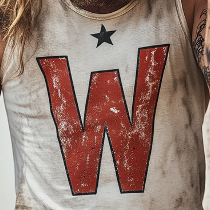 Men's Retro Rock 'WoW' Print Casual Crew Neck Tank Top 30684859TO sold by Manly product image thumbnail 3
