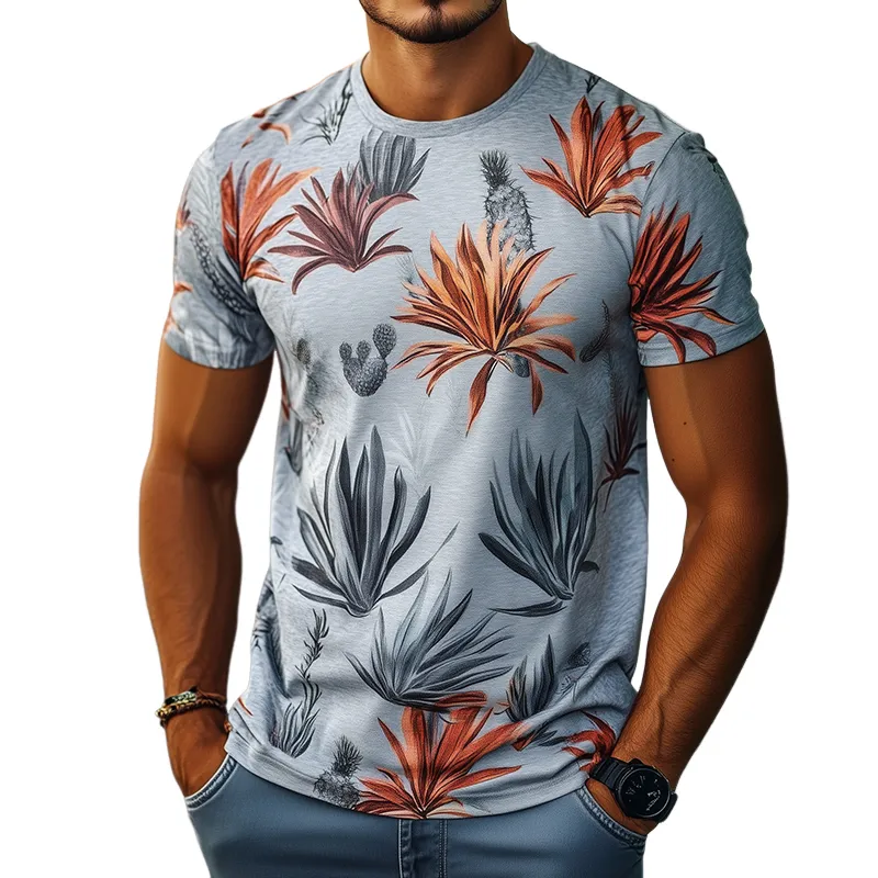 Men's Retro Tropical Bird of Paradise Printed Casual Round Neck Short Sleeve T-Shirt 36031893TO sold by Manly