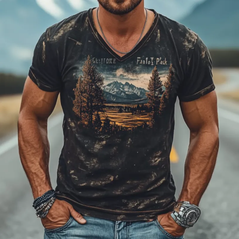 Men's Casual American Retro Yellowstone Park Series Printed Cotton T-Shirt 19046609K sold by Manly product image thumbnail 3