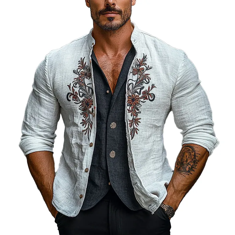 Men's Stand Collar Floral Embroidery Single Breasted Jacket 83911304X sold by Manly