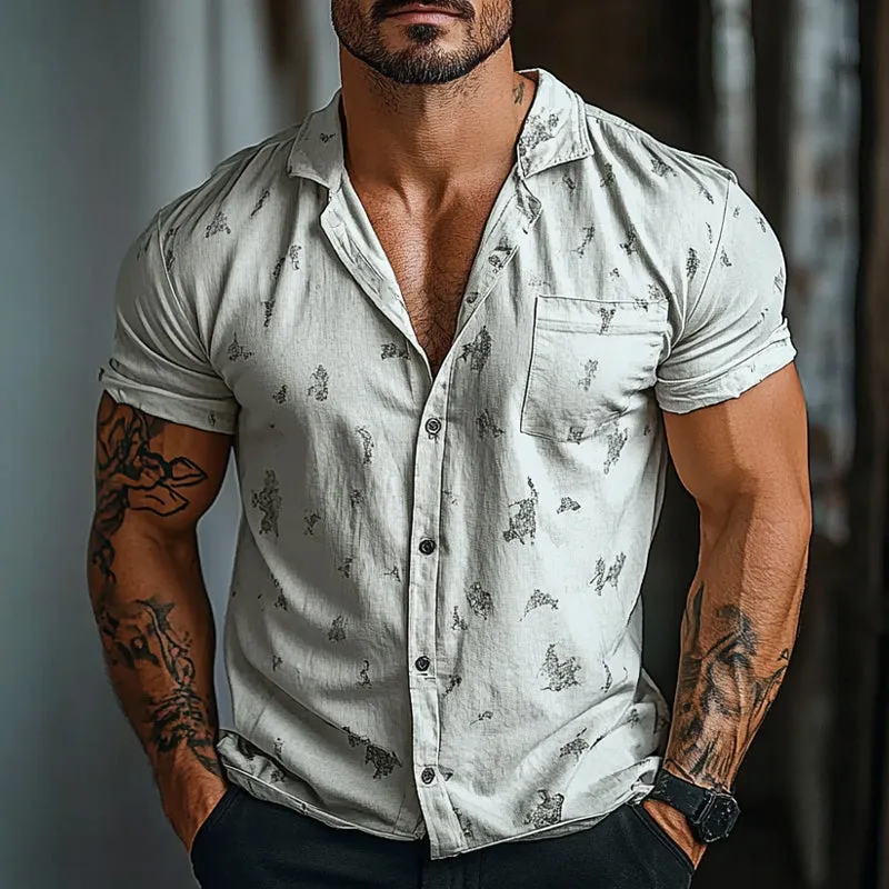 Men's Printed Lapel Pocket Short Sleeve Shirt 84163768X sold by Manly product image thumbnail 2