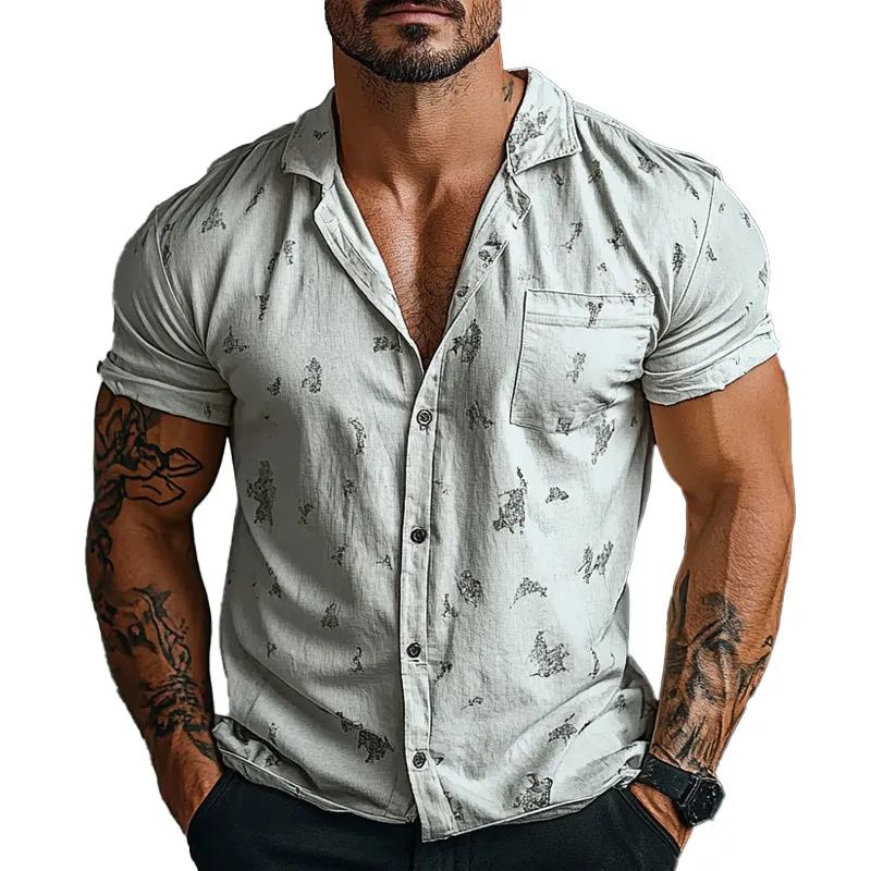 Men's Printed Lapel Pocket Short Sleeve Shirt 84163768X sold by Manly