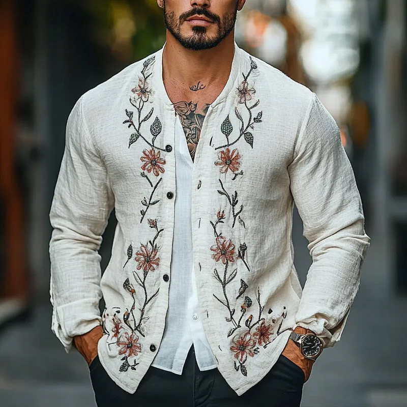 Men's Cotton and Linen Floral Embroidered Vintage Thin Jacket 50036991X sold by Manly product image thumbnail 2