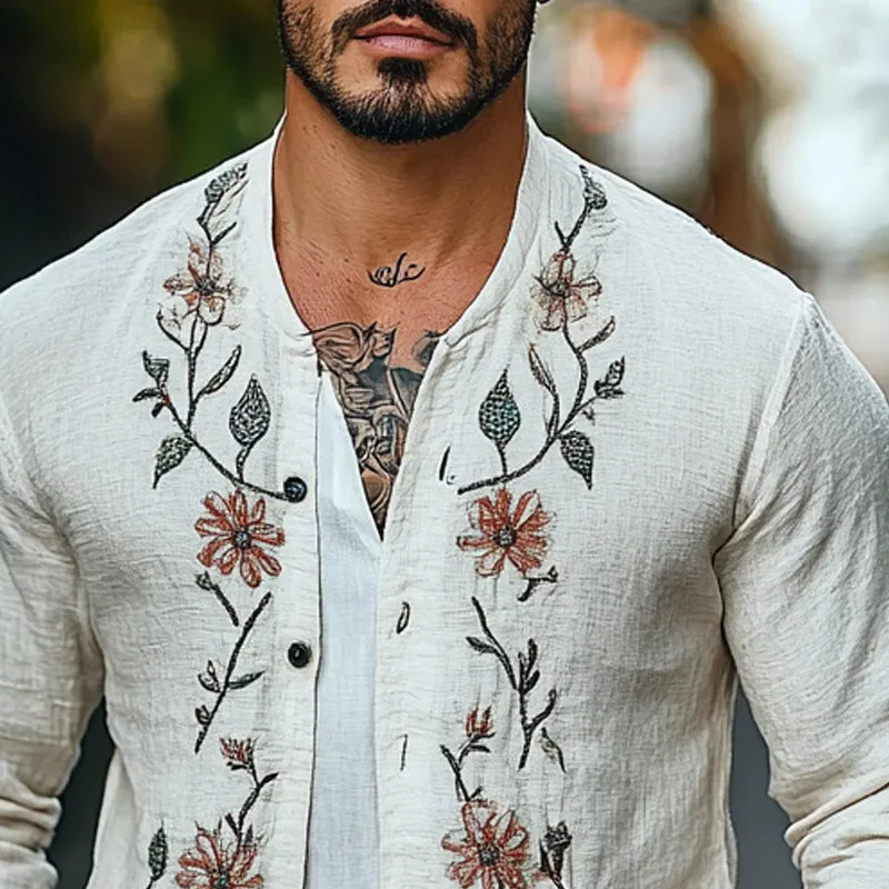 Men's Cotton and Linen Floral Embroidered Vintage Thin Jacket 50036991X sold by Manly product image thumbnail 3