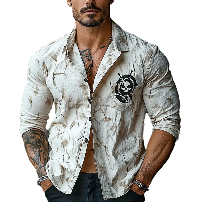 Men's Casual Printed Lapel Long Sleeve Shirt 15948290X sold by Manly