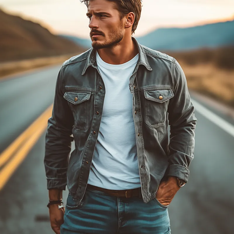 Men's Classic American Retro Casual Workwear Washed Long-sleeved Shirt 18967666K sold by Manly product image thumbnail 3