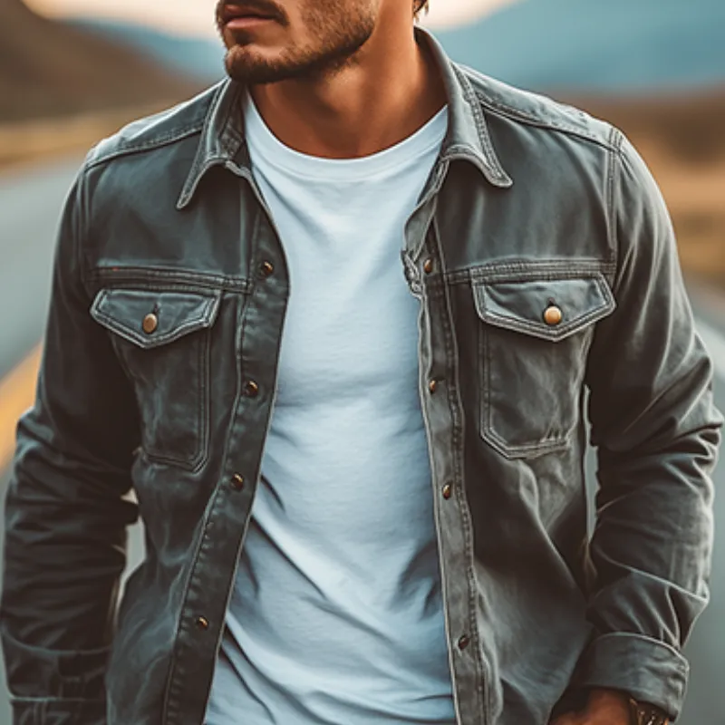 Men's Classic American Retro Casual Workwear Washed Long-sleeved Shirt 18967666K sold by Manly product image thumbnail 4