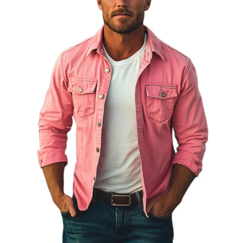 Men's Classic Fashionable Casual Workwear Washed Long-sleeved Shirt 14879618K sold by Manly