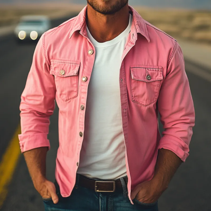 Men's Classic Fashionable Casual Workwear Washed Long-sleeved Shirt 14879618K sold by Manly product image thumbnail 3