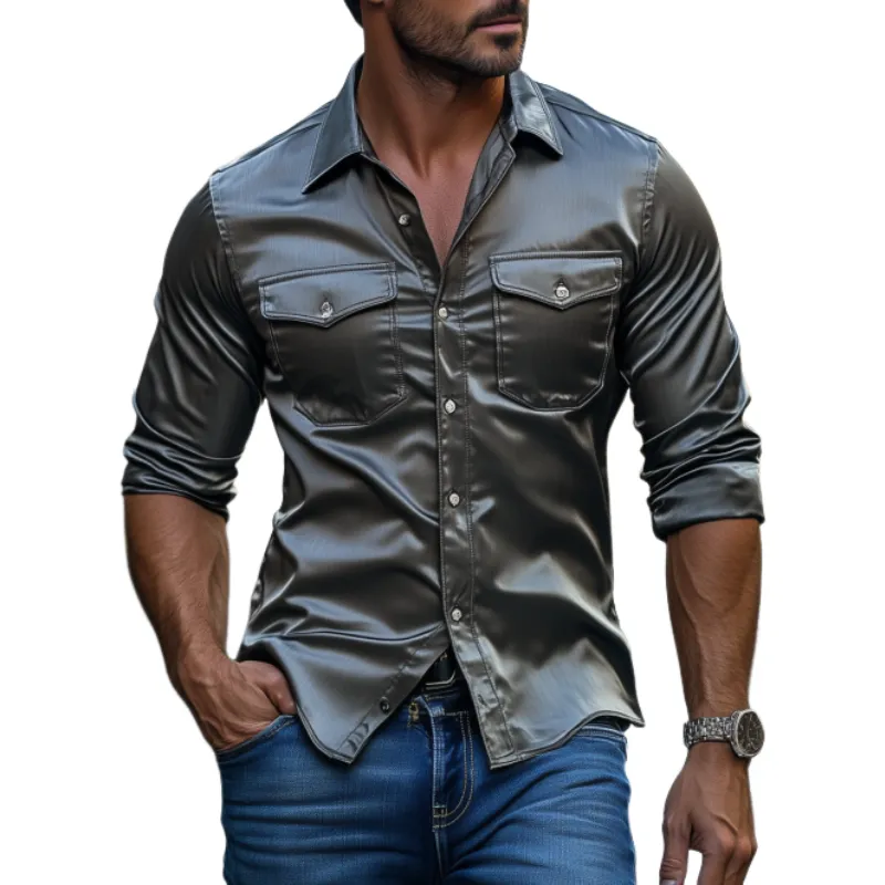 Men's Retro Fashion Casual Satin Shiny Fabric Long Sleeve Shirt 94477715K sold by Manly