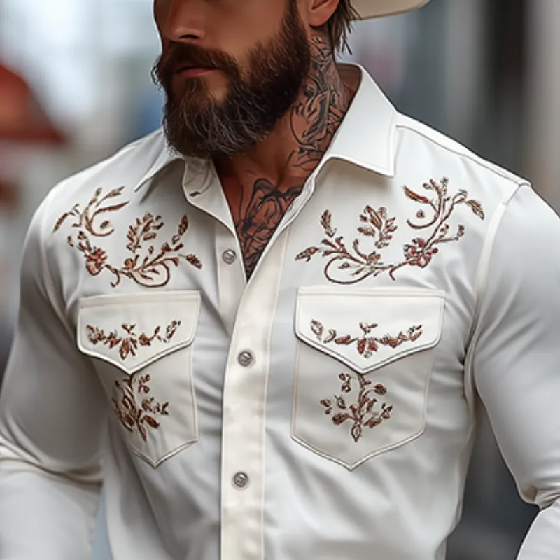 Men's Classic American Western Style Embroidered Slim Fit Cotton Long Sleeve Shirt 98153445K sold by Manly product image thumbnail 4