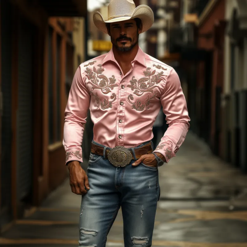 Men's Classic Western American Vintage Satin Embroidered Long Sleeve Shirt 41114174K sold by Manly product image thumbnail 2
