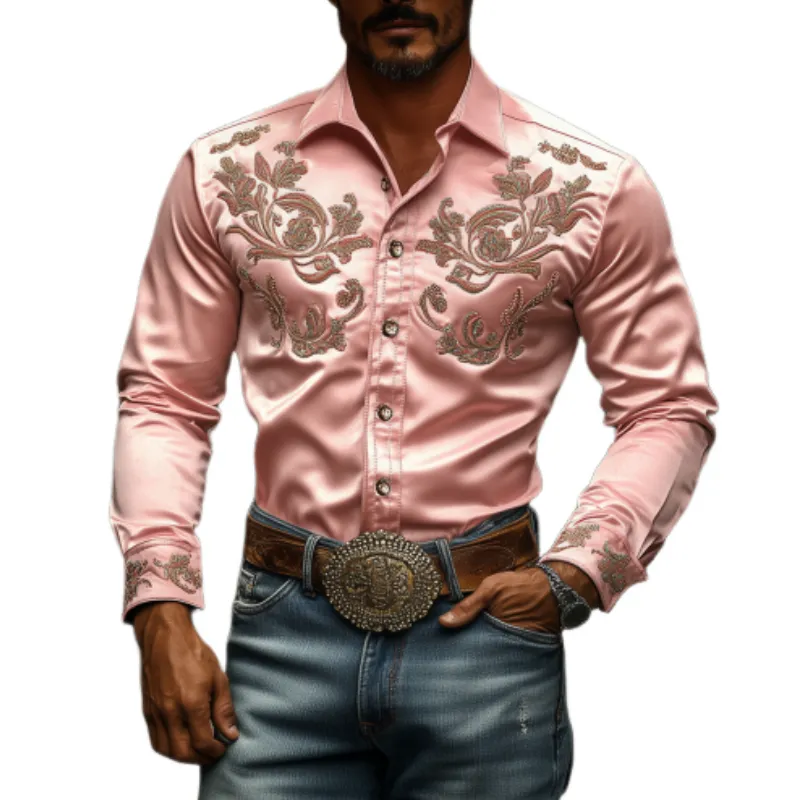 Men's Classic Western American Vintage Satin Embroidered Long Sleeve Shirt 41114174K sold by Manly