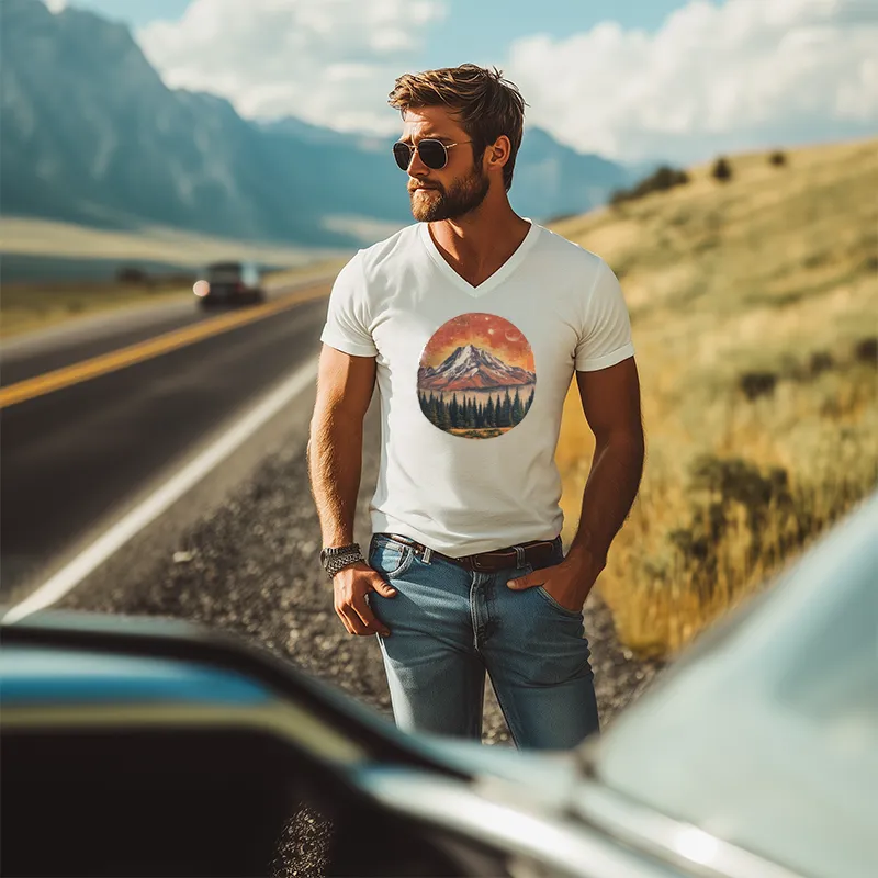 Men's American Retro Yellowstone Park Series Printed V-Neck Cotton T-Shirt 79461017K sold by Manly product image thumbnail 2