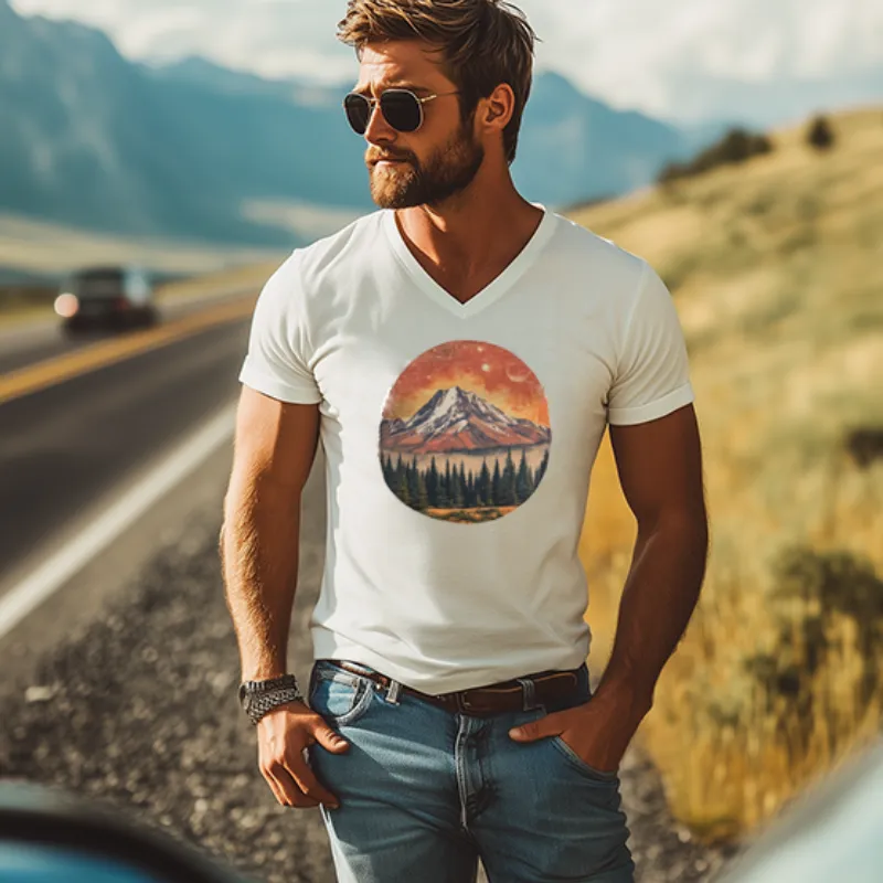 Men's American Retro Yellowstone Park Series Printed V-Neck Cotton T-Shirt 79461017K sold by Manly product image thumbnail 3