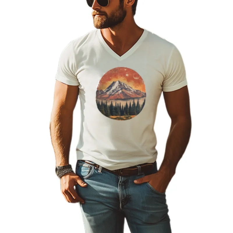 Men's American Retro Yellowstone Park Series Printed V-Neck Cotton T-Shirt 79461017K sold by Manly