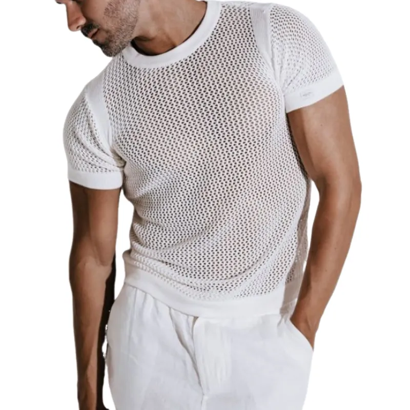 Men's Spring and Summer Fashionable Casual Slim Fit Knitted Short-sleeved T-shirt 66493524K sold by Manly
