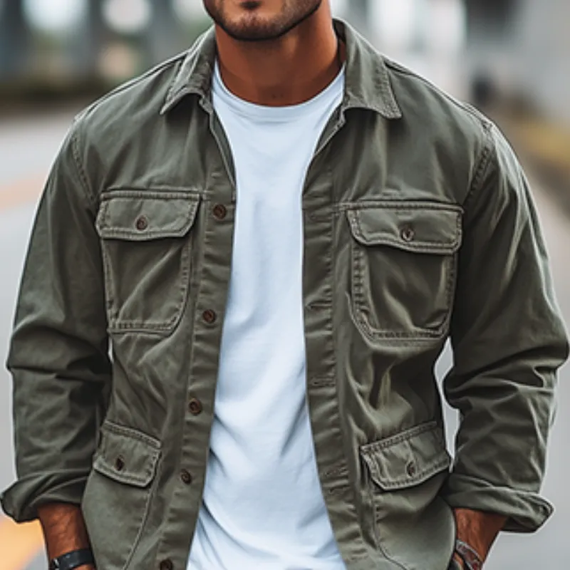 Men's Classic Retro Casual Workwear Washed Multi-Pocket Jacket 89977687K sold by Manly product image thumbnail 4