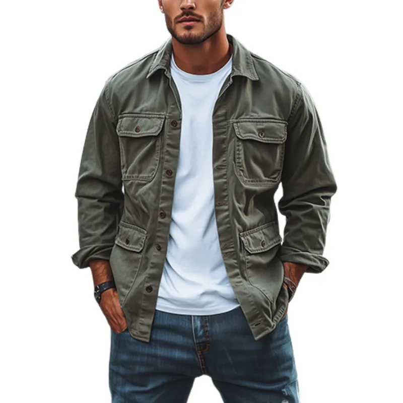 Men's Classic Retro Casual Workwear Washed Multi-Pocket Jacket 89977687K sold by Manly
