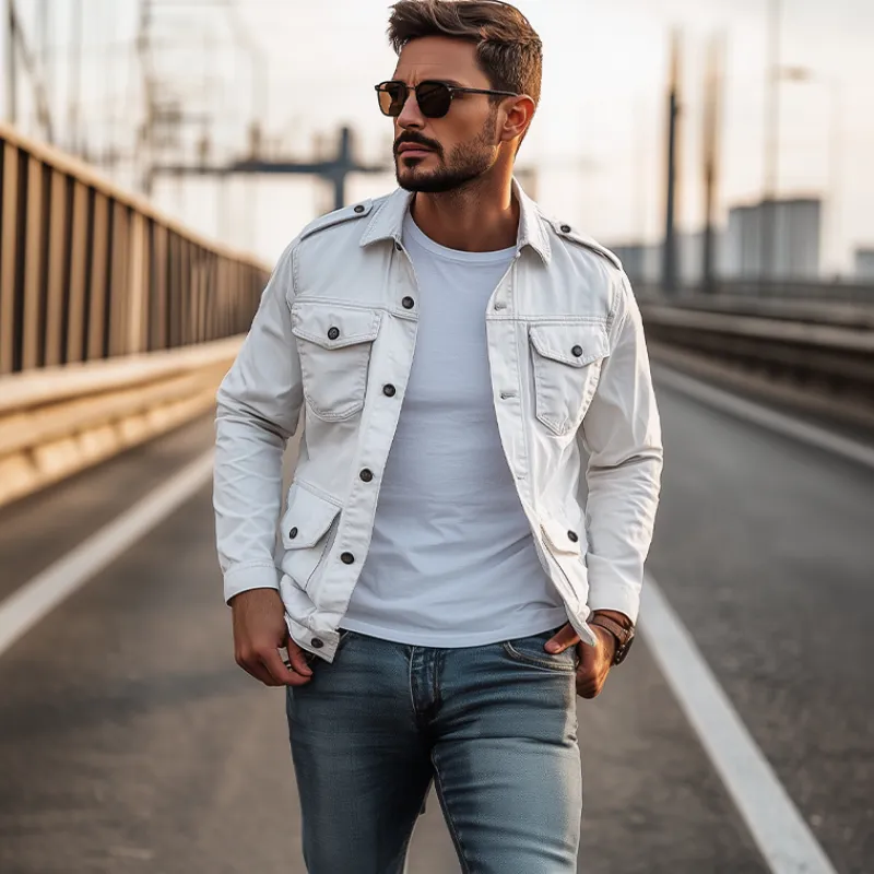 Men's Classic Casual Workwear Washed Multi-pocket Epaulette Jacket 79056581K sold by Manly product image thumbnail 2