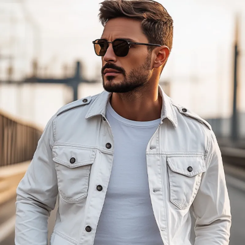 Men's Classic Casual Workwear Washed Multi-pocket Epaulette Jacket 79056581K sold by Manly product image thumbnail 4