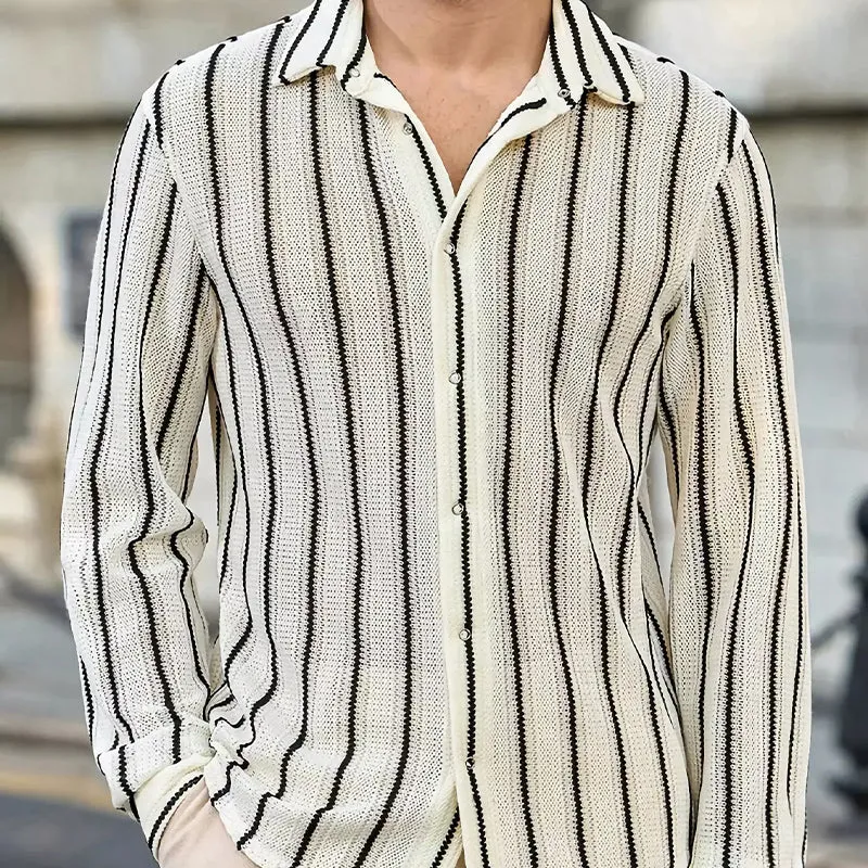 Men's Casual Breathable Vertical Striped Knitted Long-sleeved Shirt 41564129U sold by Manly product image thumbnail 2