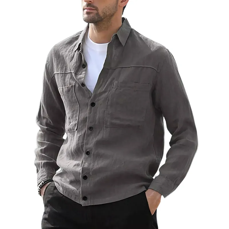 Men's Casual Skin-friendly Ice Silk Wrinkled Long-sleeved Shirt 77143745U sold by Manly product image thumbnail 3