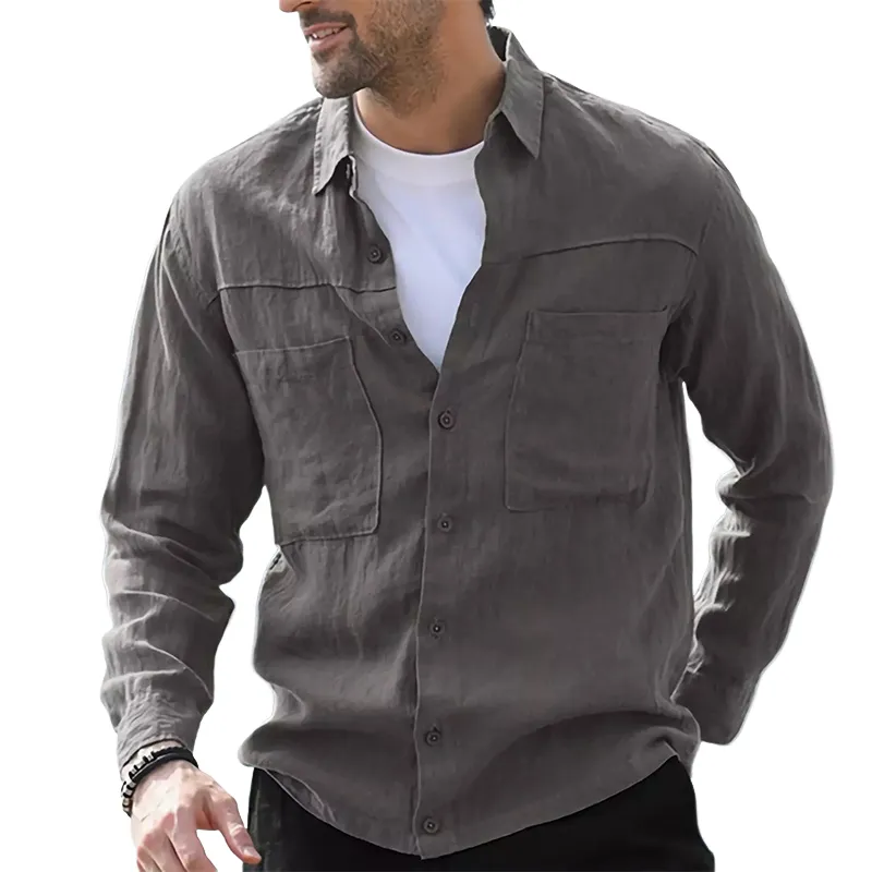 Men's Casual Skin-friendly Ice Silk Wrinkled Long-sleeved Shirt 77143745U sold by Manly