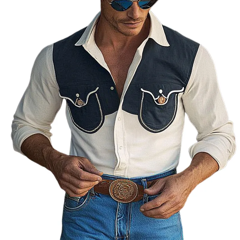 Men's Vintage Colorblock Cotton Long Sleeve Shirt 21674833U sold by Manly