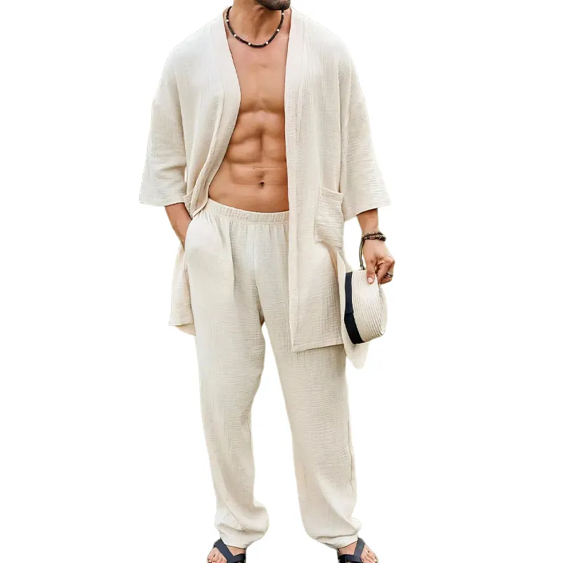 Men's Casual Skin-friendly Textured Fabric Shirt and Pants Set 72901673U sold by Manly