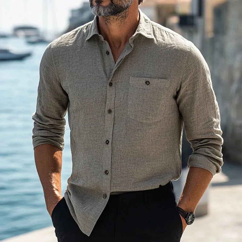 Men's Casual Skin-friendly Gray Cotton and Linen Long-sleeved Shirt 73095019U sold by Manly product image thumbnail 2