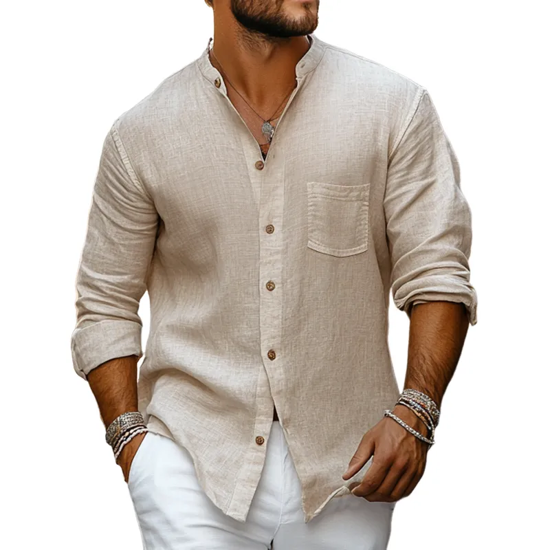Men's Casual Skin-friendly Cotton and Linen Long-sleeved Shirt 80374477U sold by Manly