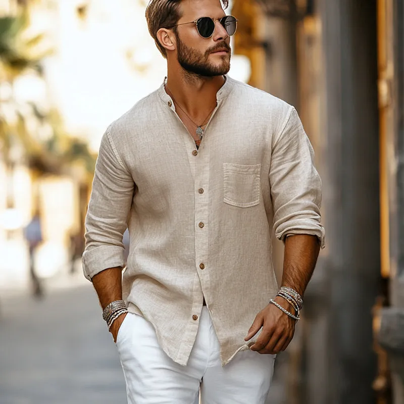 Men's Casual Skin-friendly Cotton and Linen Long-sleeved Shirt 80374477U sold by Manly product image thumbnail 2