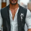 Men's Stand Collar Denim Embroidered Vest 58260131X sold by Manly