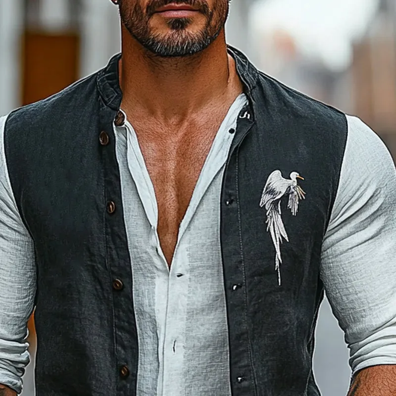 Men's Stand Collar Denim Embroidered Vest 58260131X sold by Manly product image thumbnail 3