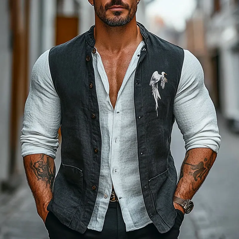 Men's Stand Collar Denim Embroidered Vest 58260131X sold by Manly product image thumbnail 2