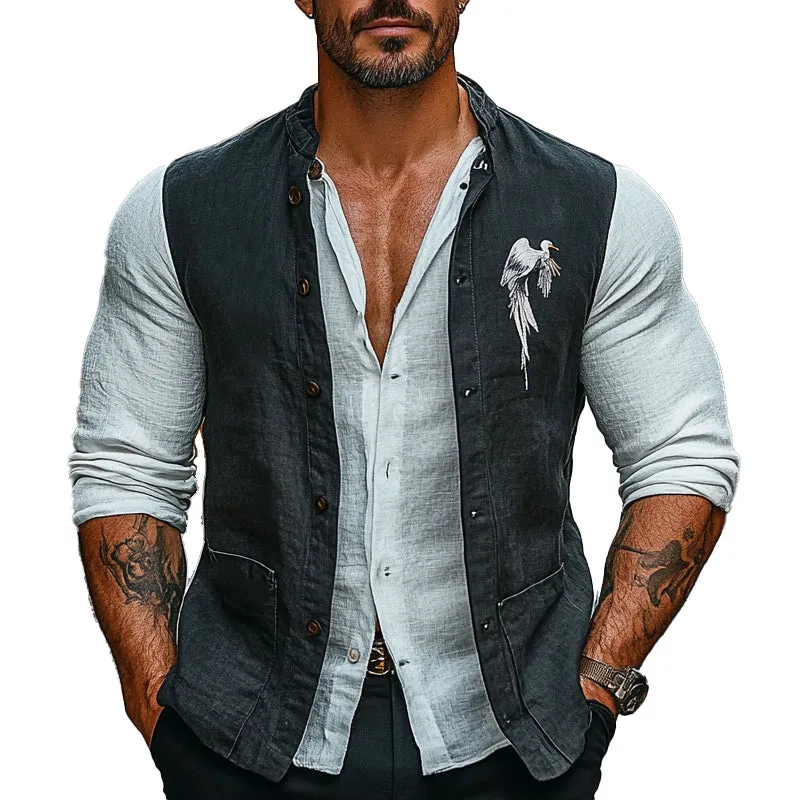 Men's Stand Collar Denim Embroidered Vest 58260131X sold by Manly