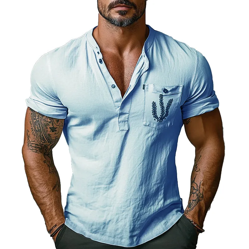 Men's Casual Pocket Print Henley Neck Short Sleeve T-Shirt 02832551X sold by Manly