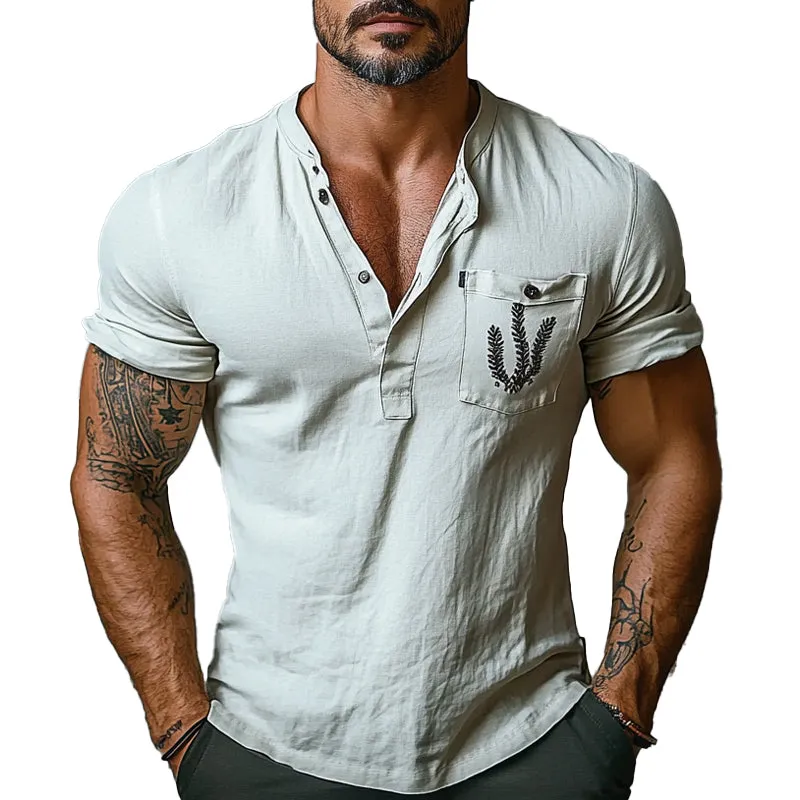 Men's Casual Pocket Print Henley Neck Short Sleeve T-Shirt 02832551X sold by Manly product image thumbnail 2