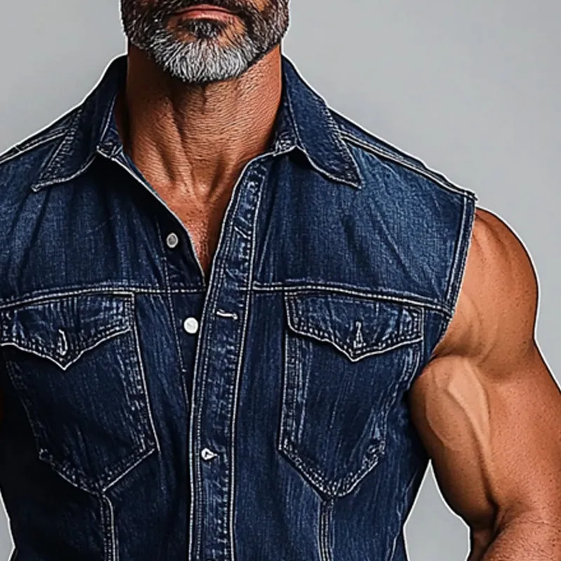 Men's Vintage Washed Lapel Denim Vest 84226341X sold by Manly product image thumbnail 3