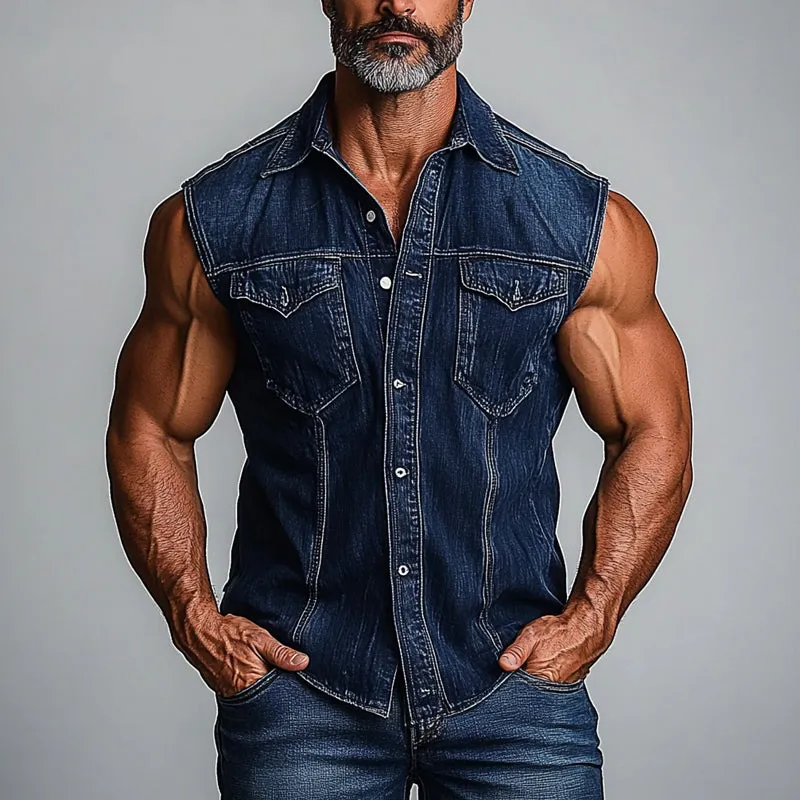 Men's Vintage Washed Lapel Denim Vest 84226341X sold by Manly product image thumbnail 2