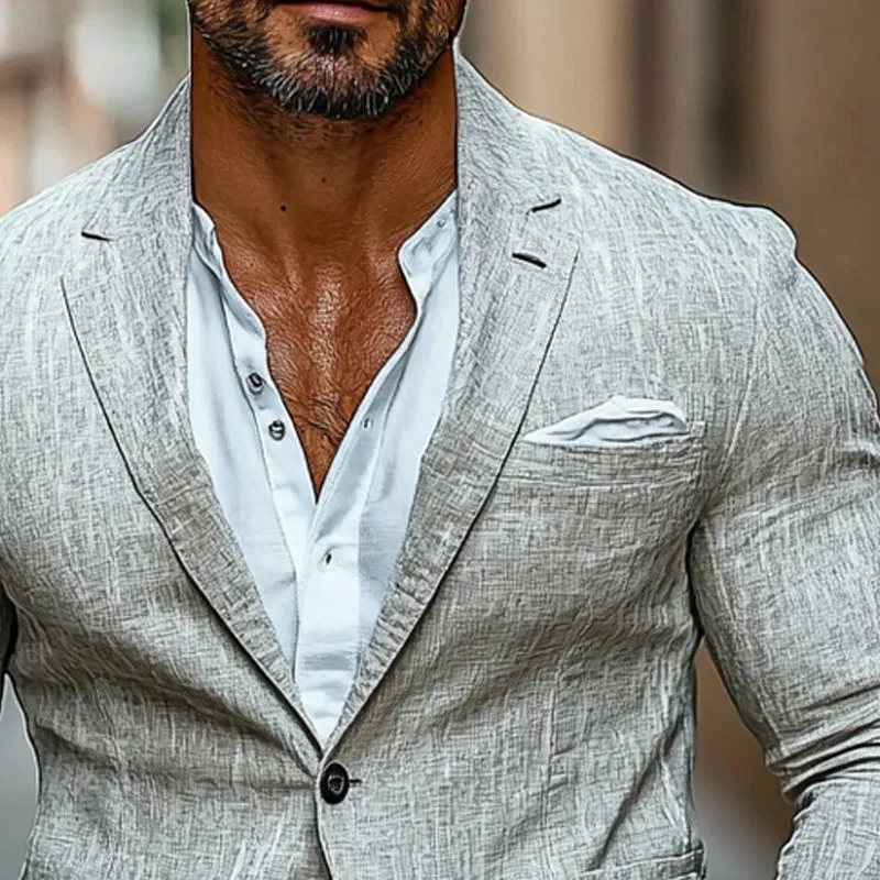 Men's Casual Solid Color Cotton and Linen Blazer 76708992X sold by Manly product image thumbnail 3