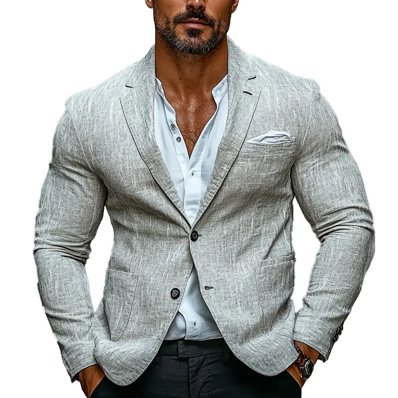 Men's Casual Solid Color Cotton and Linen Blazer 76708992X sold by Manly