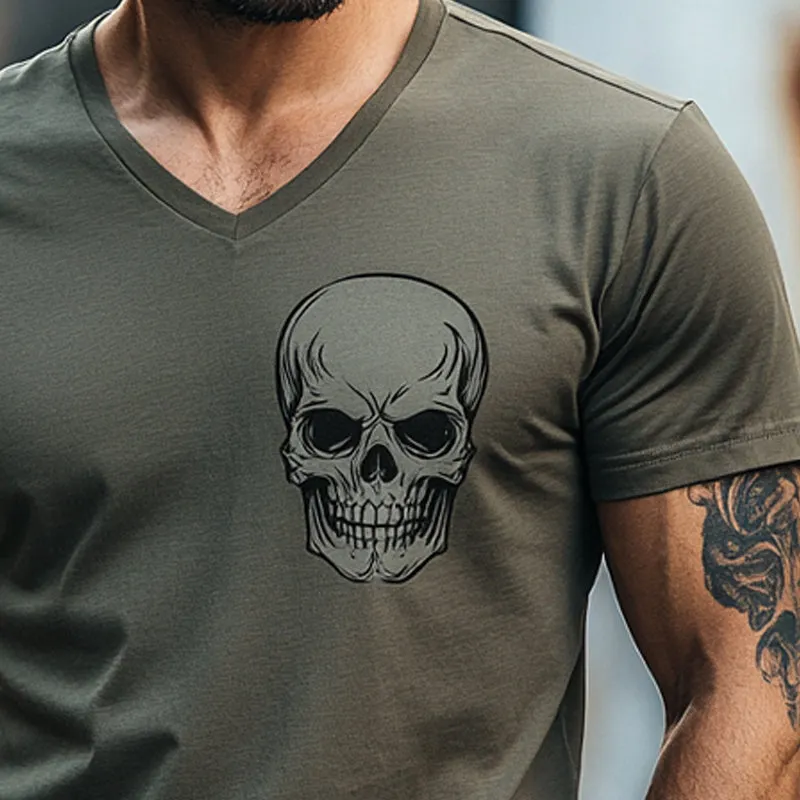 Men's Skull Print V-Neck Short Sleeve T-Shirt 21270422X sold by Manly product image thumbnail 3