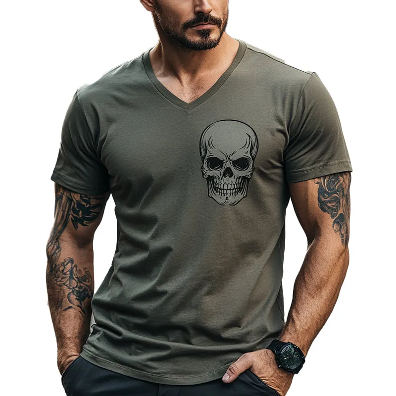 Men's Skull Print V-Neck Short Sleeve T-Shirt 21270422X sold by Manly