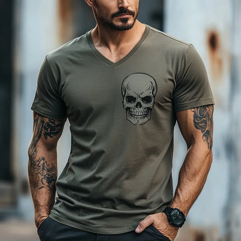 Men's Skull Print V-Neck Short Sleeve T-Shirt 21270422X sold by Manly product image thumbnail 2